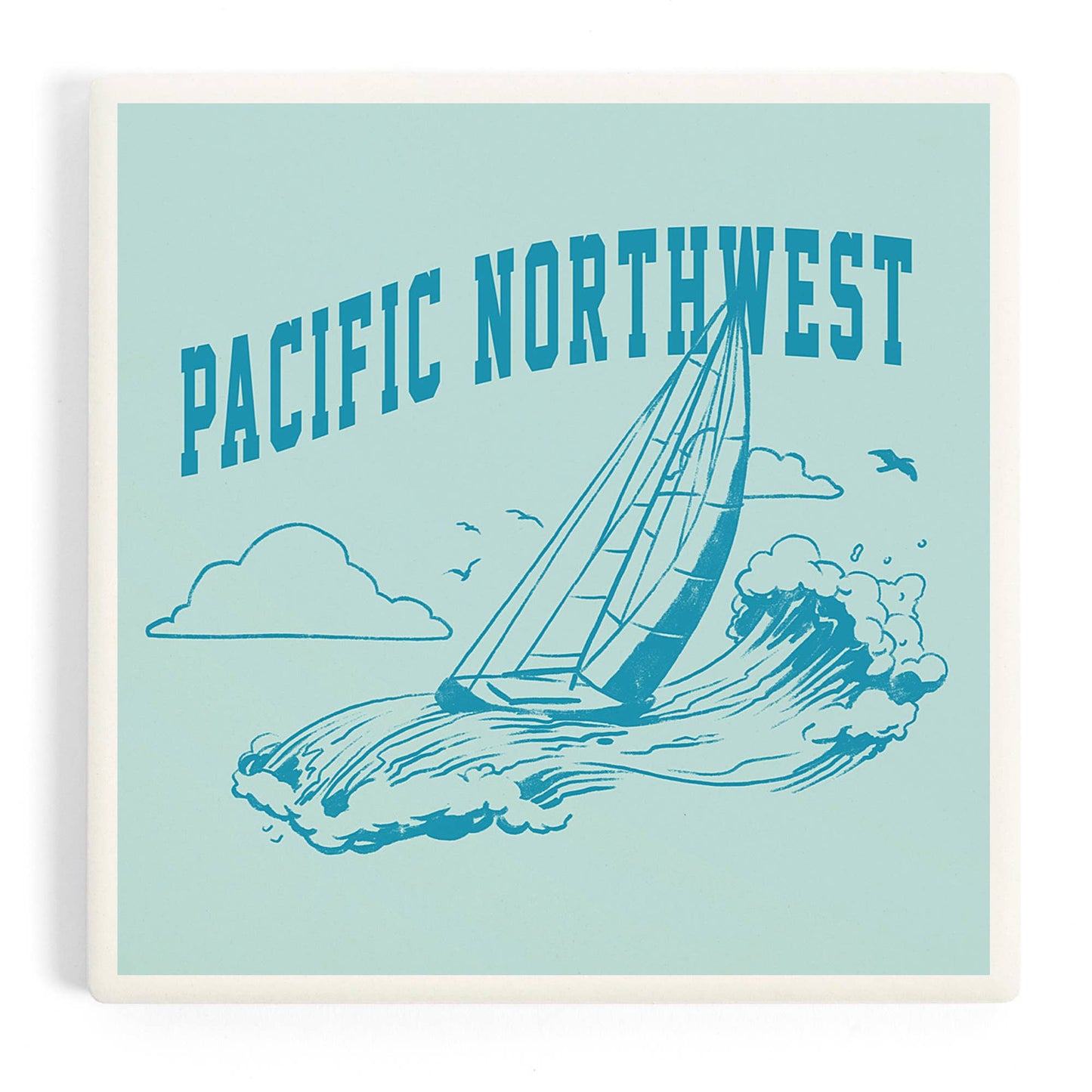 PNW, Artist's Sketchbook, Sailboat At Sea CERAMIC COASTER