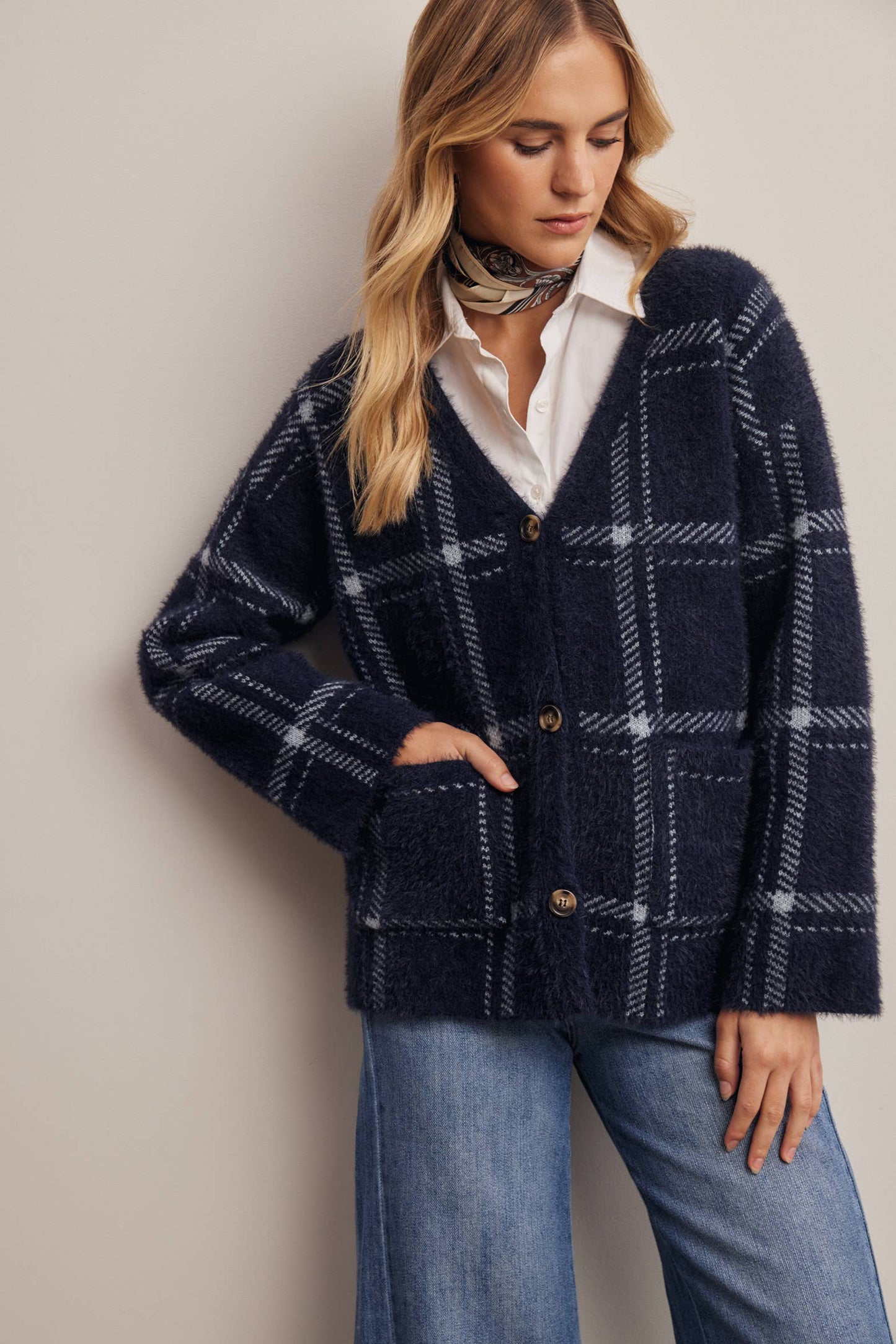 Plaid Soft Knit Cardigan
