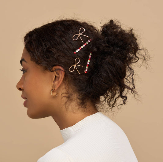 Gemstone & Bow Bobby Pins (4pc)