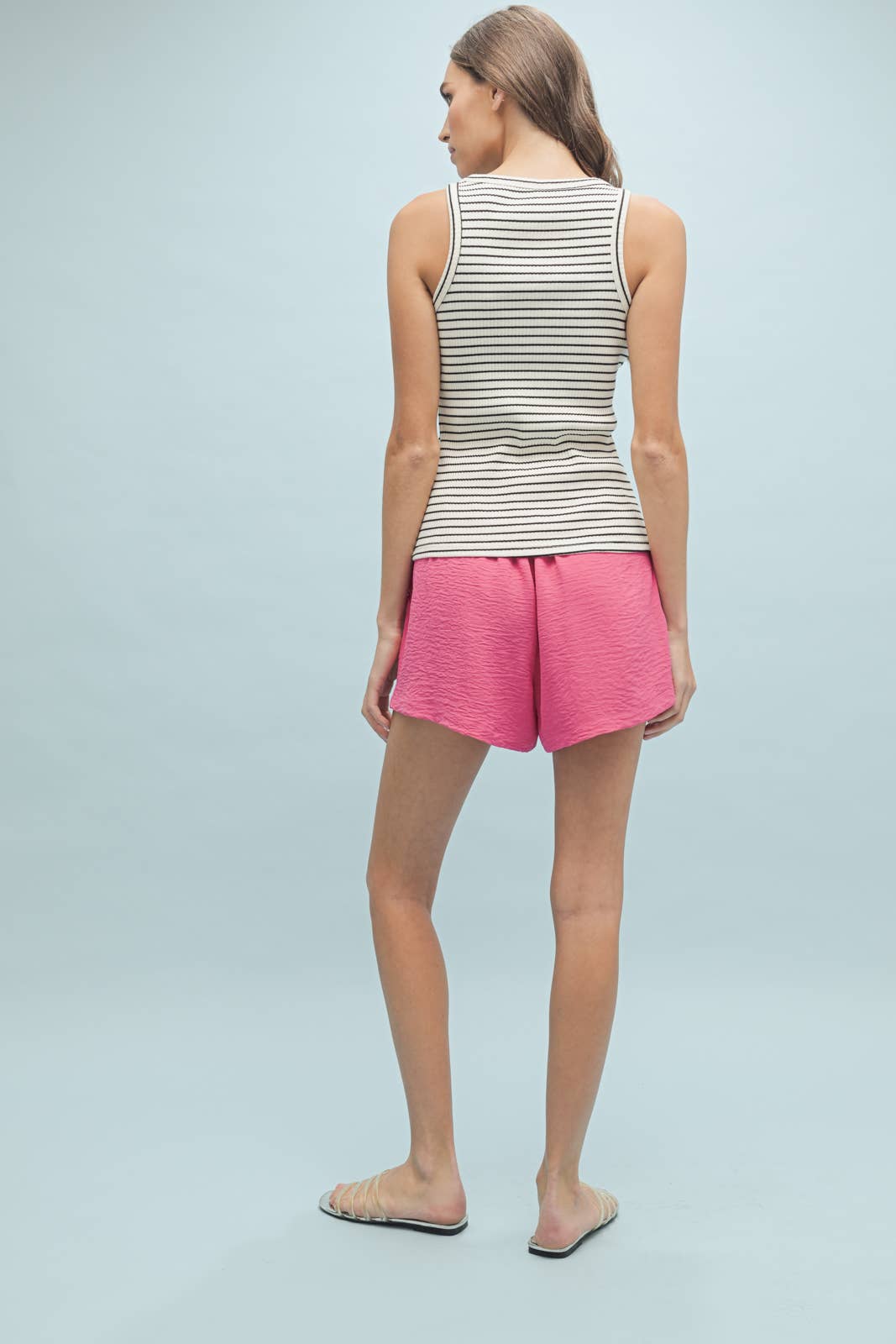 STRIPED RIBBED KNIT TANK TOP - BLACK/CREAM