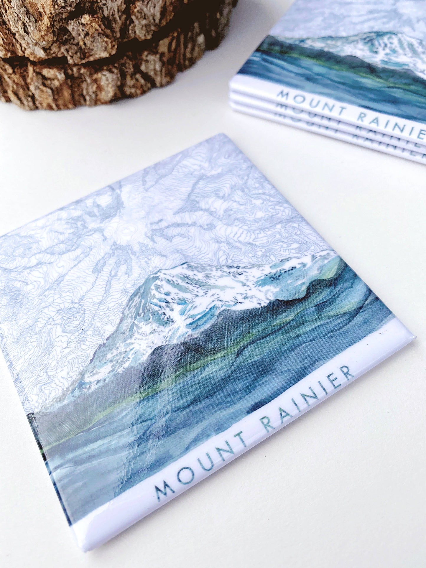 MOUNT RAINIER Magnet Painting + Map - Metal Magnet