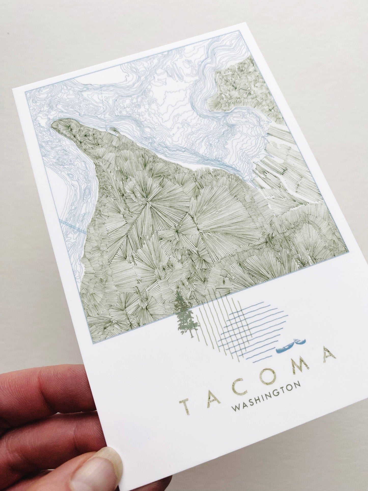 Tacoma Washington Land + Water Map - Standard Postcard