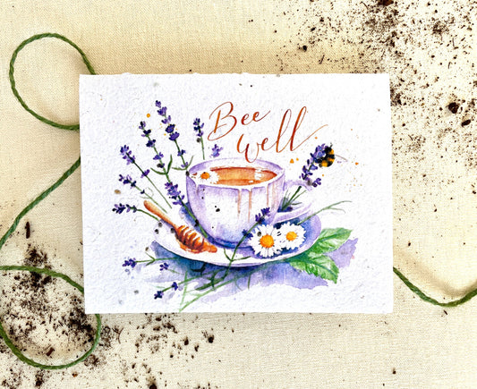 Bee Well Herb Mix Plantable Seed Card: Compostable Cello Sleeves, White