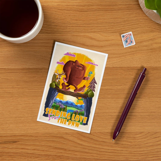 PREMIUM POSTCARDS Sending Love from PNW, Bigfoot