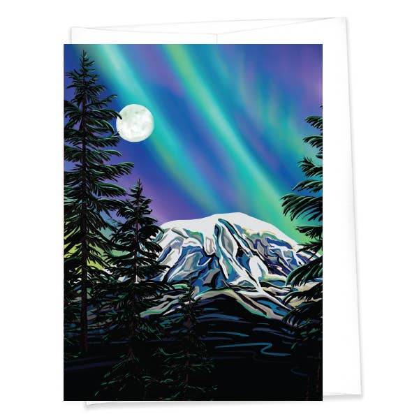 Mount Rainier & Aurora Borealis - Greeting Card (5x7/A7)