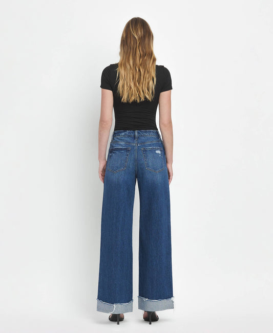Super High Rise Cuffed Baggy Wide Leg Jeans - Size 32