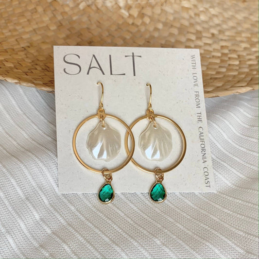 EMERALD & SEASHELL HOOPIES│gold earrings | coastal jewelry