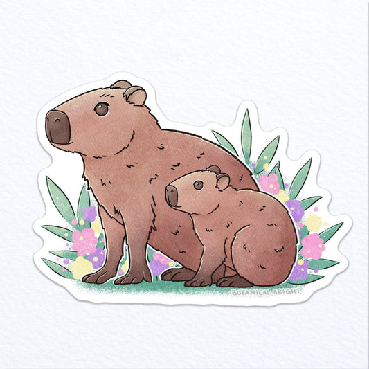 Capybara with Baby Waterproof Vinyl Sticker