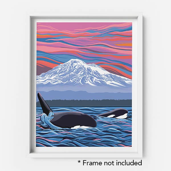Orca - Ballet Slipper - Mom/Calf Swimming Art Print  8x10