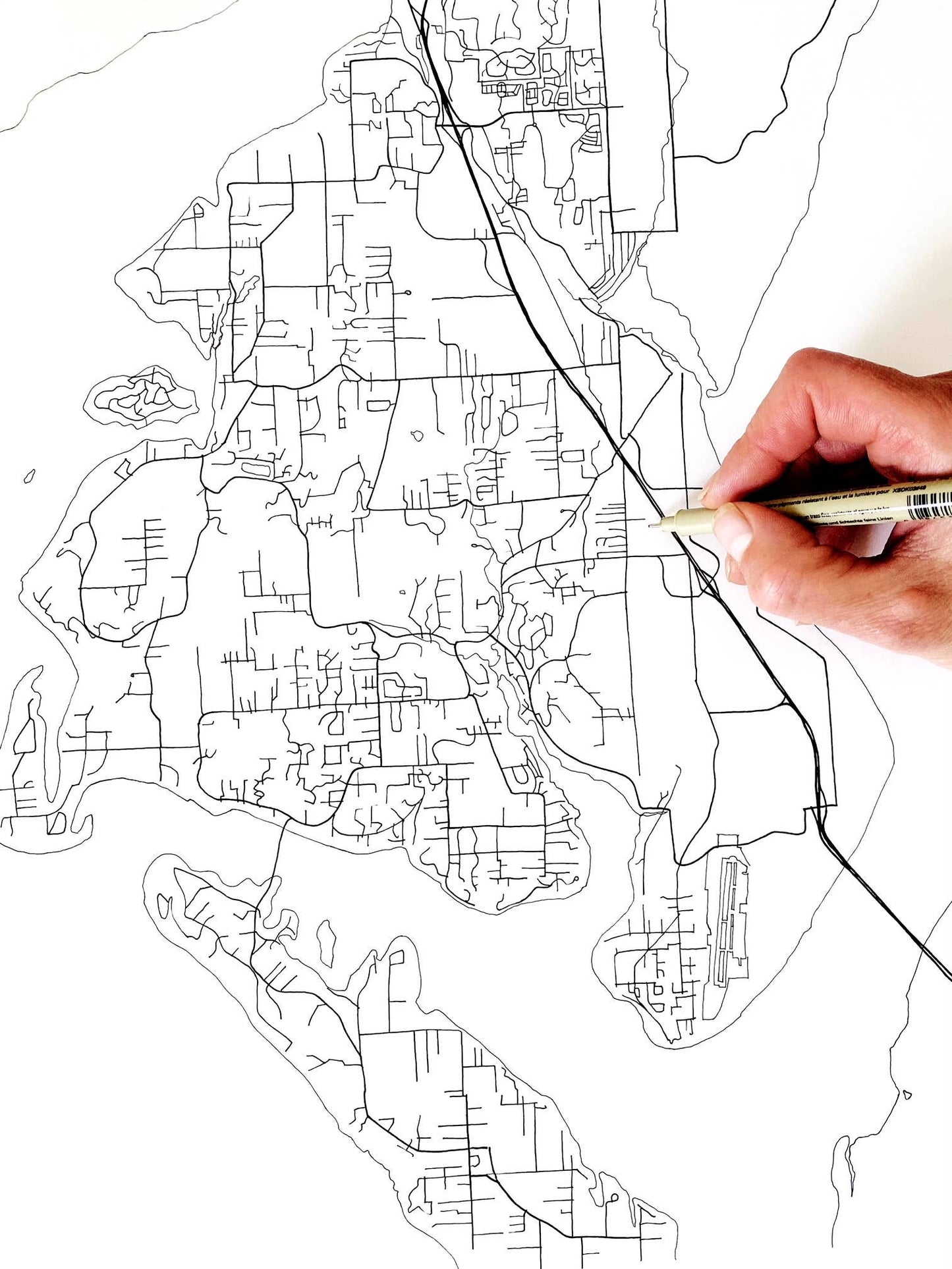 Gig Harbor Washington b/w Map Drawing ART PRINT: 11 x 14
