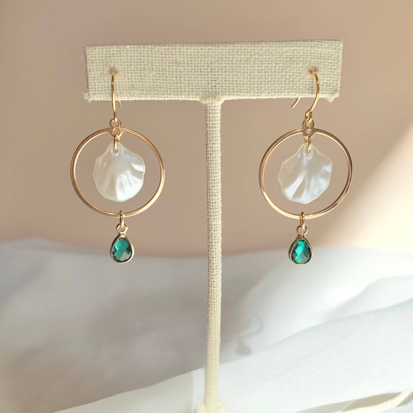 EMERALD & SEASHELL HOOPIES│gold earrings | coastal jewelry