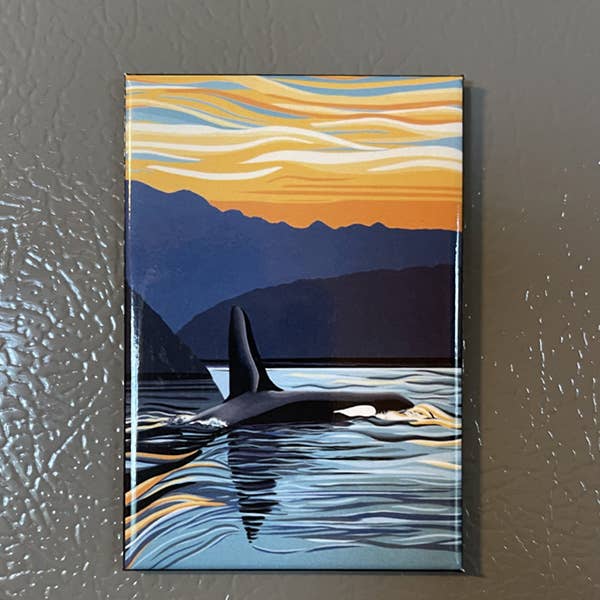 Orca - Evening Swim - Puget Sound souvenir Magnet (2x3)