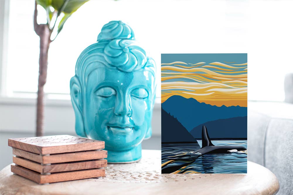 Orca Evening Swim - Puget Sound Greeting Card (2 Sizes): A7