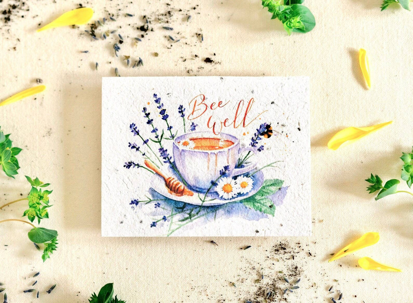Bee Well Herb Mix Plantable Seed Card: Compostable Cello Sleeves, White