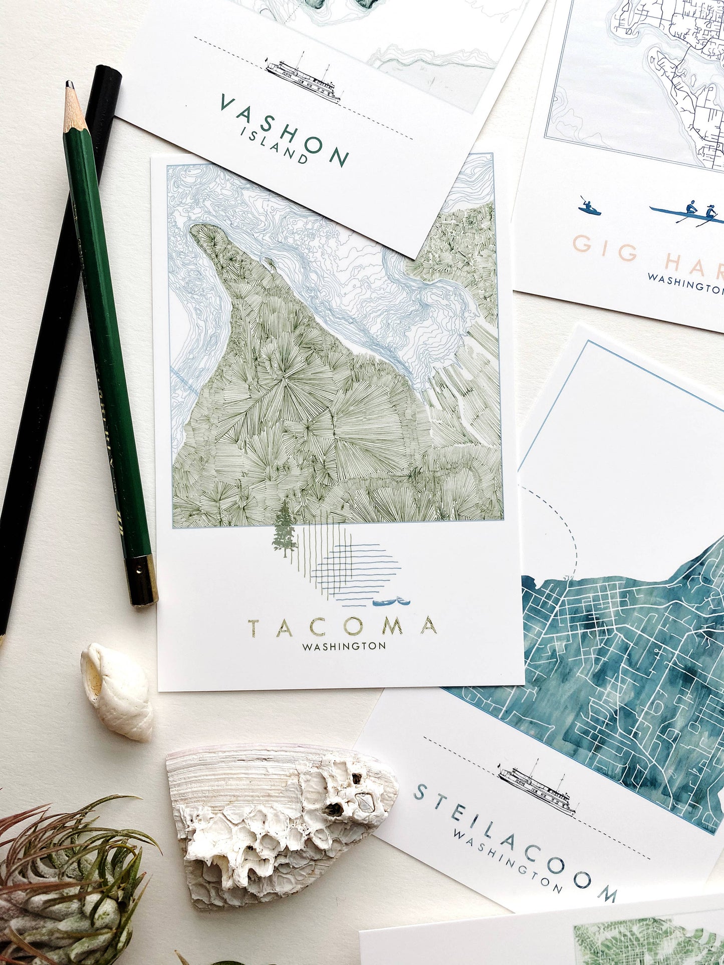 Tacoma Washington Land + Water Map - Standard Postcard