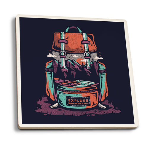 CERAMIC COASTER Explore Where the Wifi is Weak, Backpack