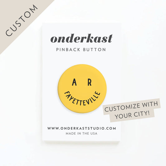 Custom City Smiley Face Pinback Button: Packaged, Yes