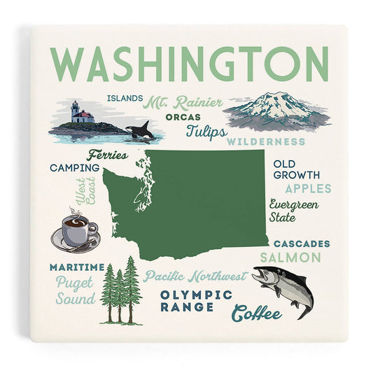 Washington, Typography & Icons CERAMIC COASTER