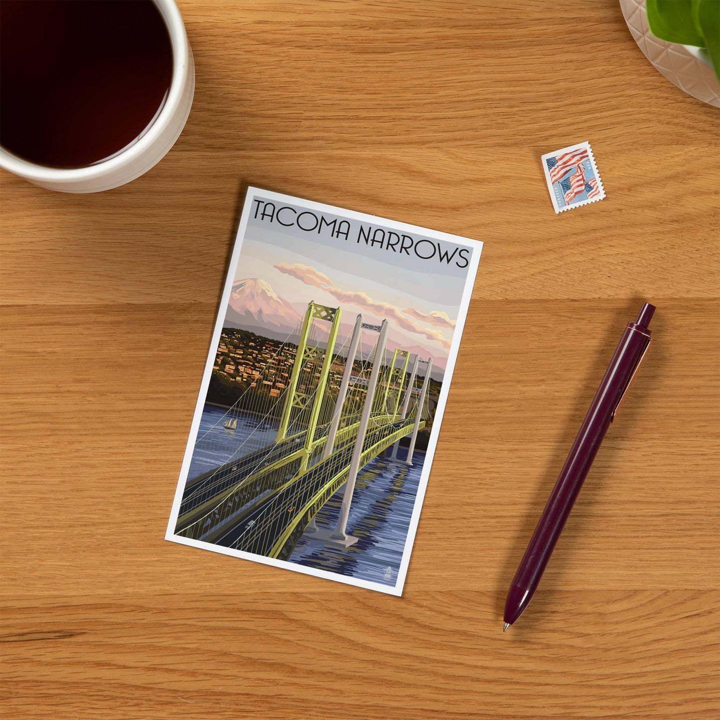 PREMIUM POSTCARDS Tacoma, Washington Narrows Bridge Rainier
