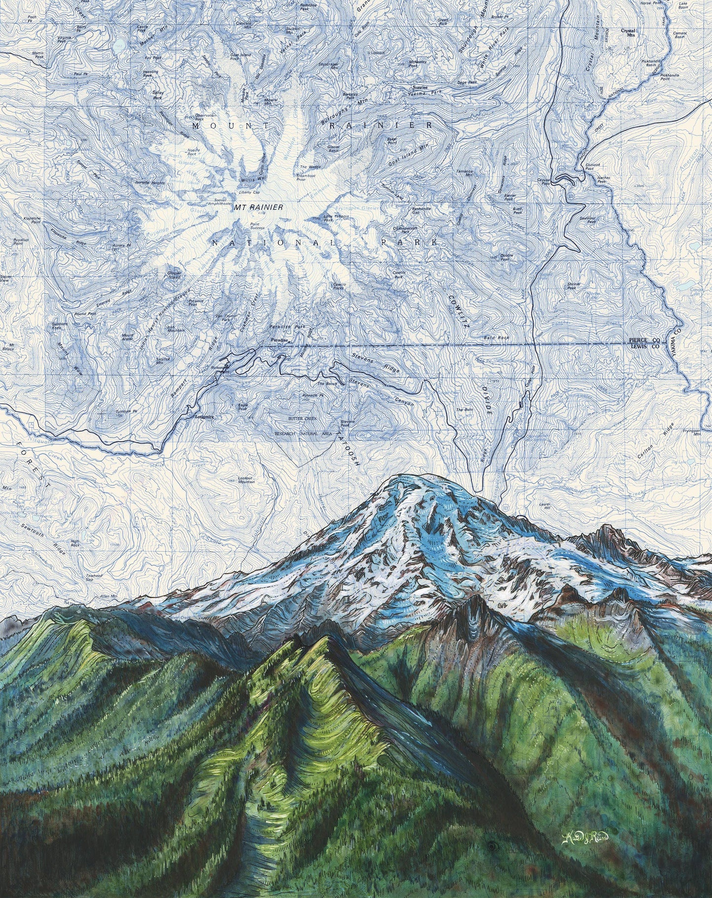 Mt Rainier above the Tatoosh Range Matted Print: Medium