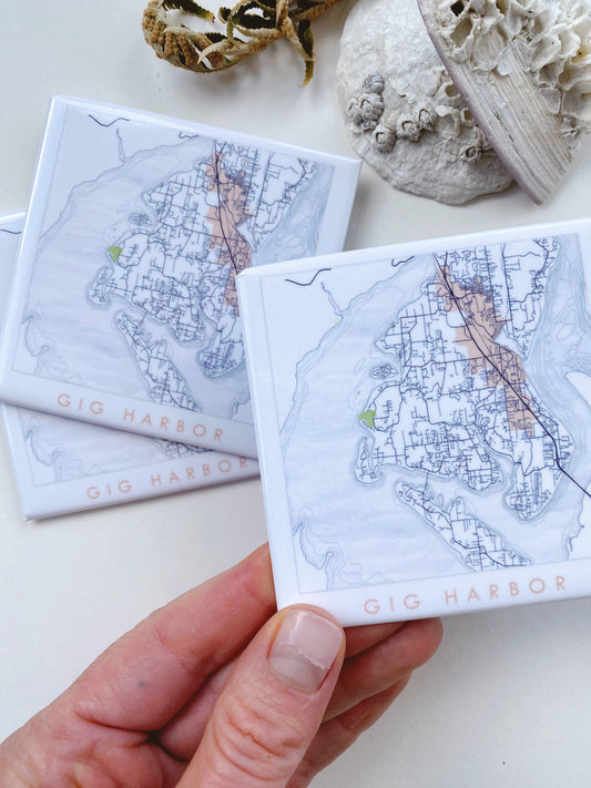 GIG HARBOR Washington Map Drawing - Metal Magnet