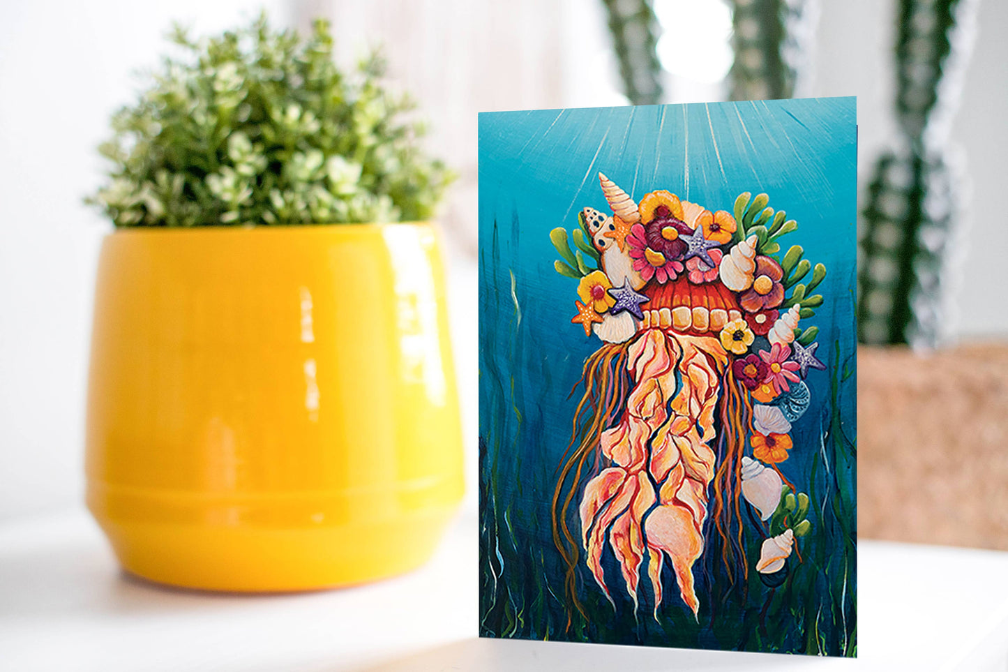 Jellyfish, shells & flowers everyday Card (5x7 / A7): Everyday