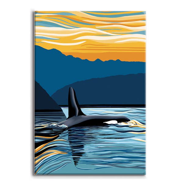 Orca - Evening Swim - Puget Sound souvenir Magnet (2x3)