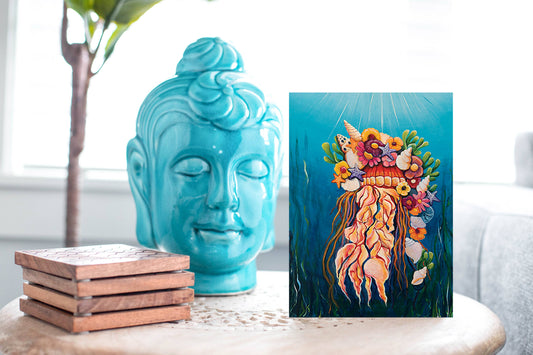 Jellyfish, shells & flowers everyday Card (5x7 / A7): Everyday