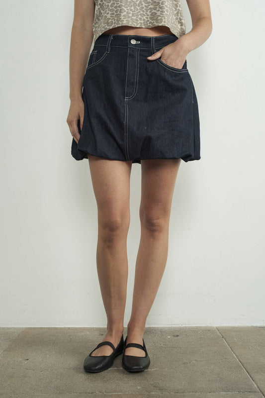 DENIM BUBBLE MINI SKIRTS