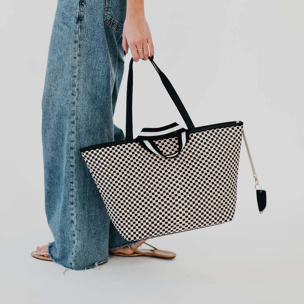 Woven Tiffany Organizer Tote Bag: Checkered Brown