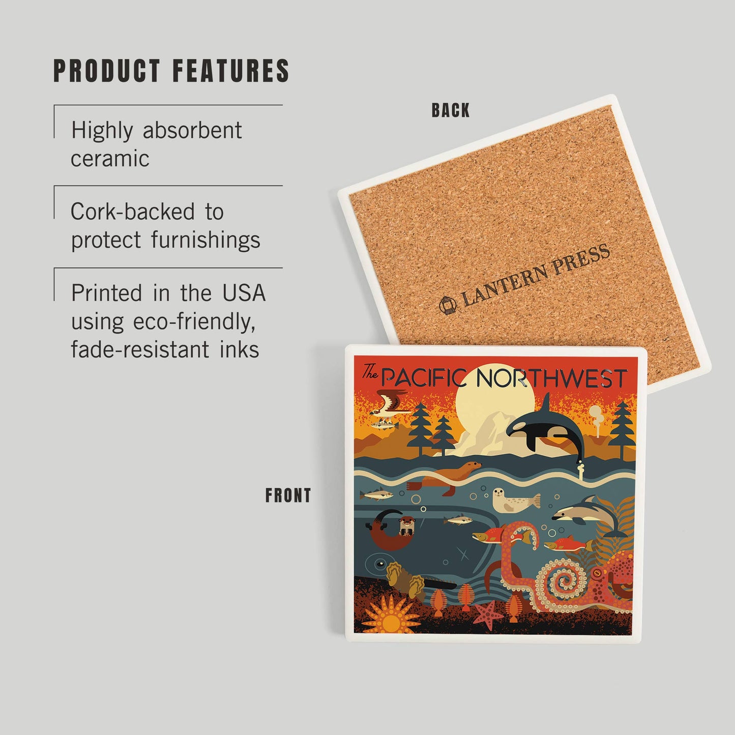 Ceramic Coaster Pacific Northwest Marine Animals Geometric