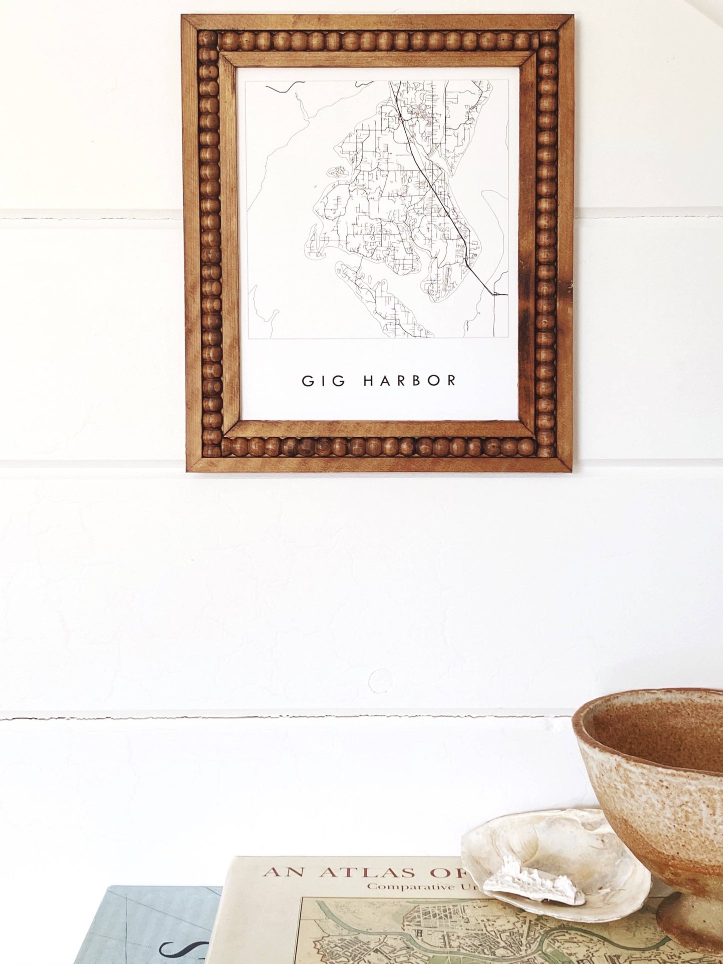 Gig Harbor Washington b/w Map Drawing ART PRINT: 8 x 10