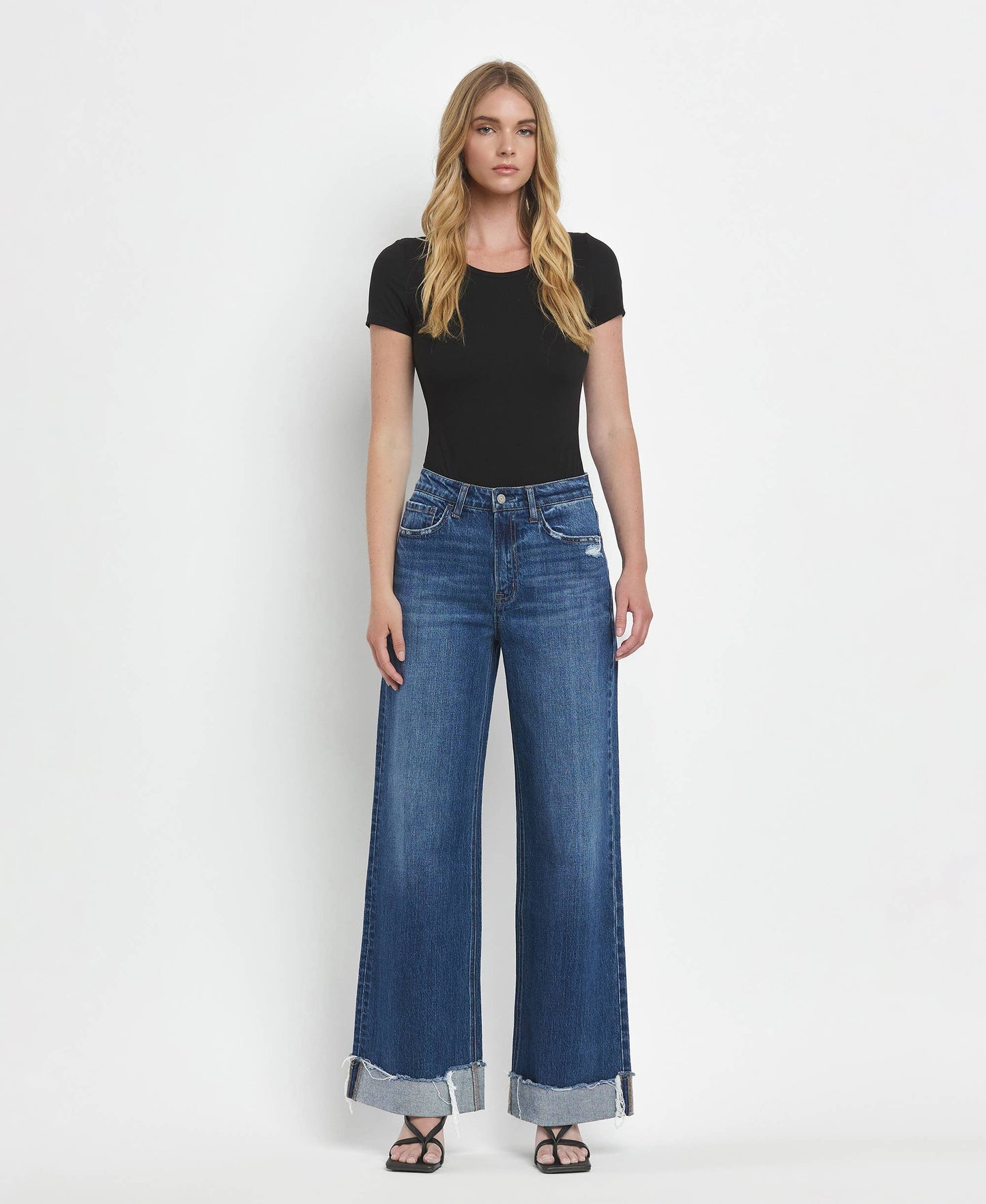 SUPER HIGH RISE CUFFED BAGGY WIDE JEANS T6614: BRILLIANCE, 26