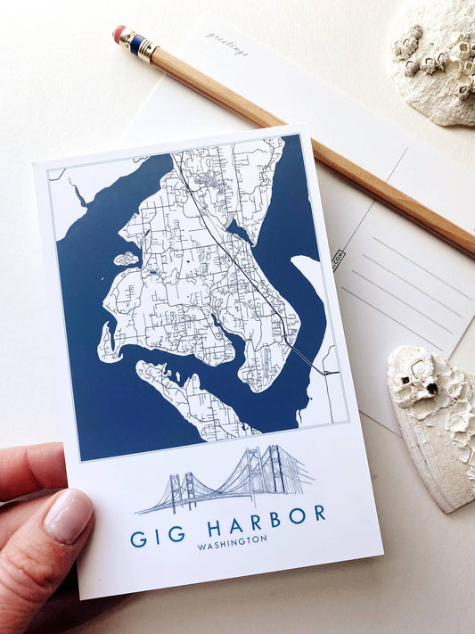 Gig Harbor Washington "Blueprint" Map - Standard Postcard