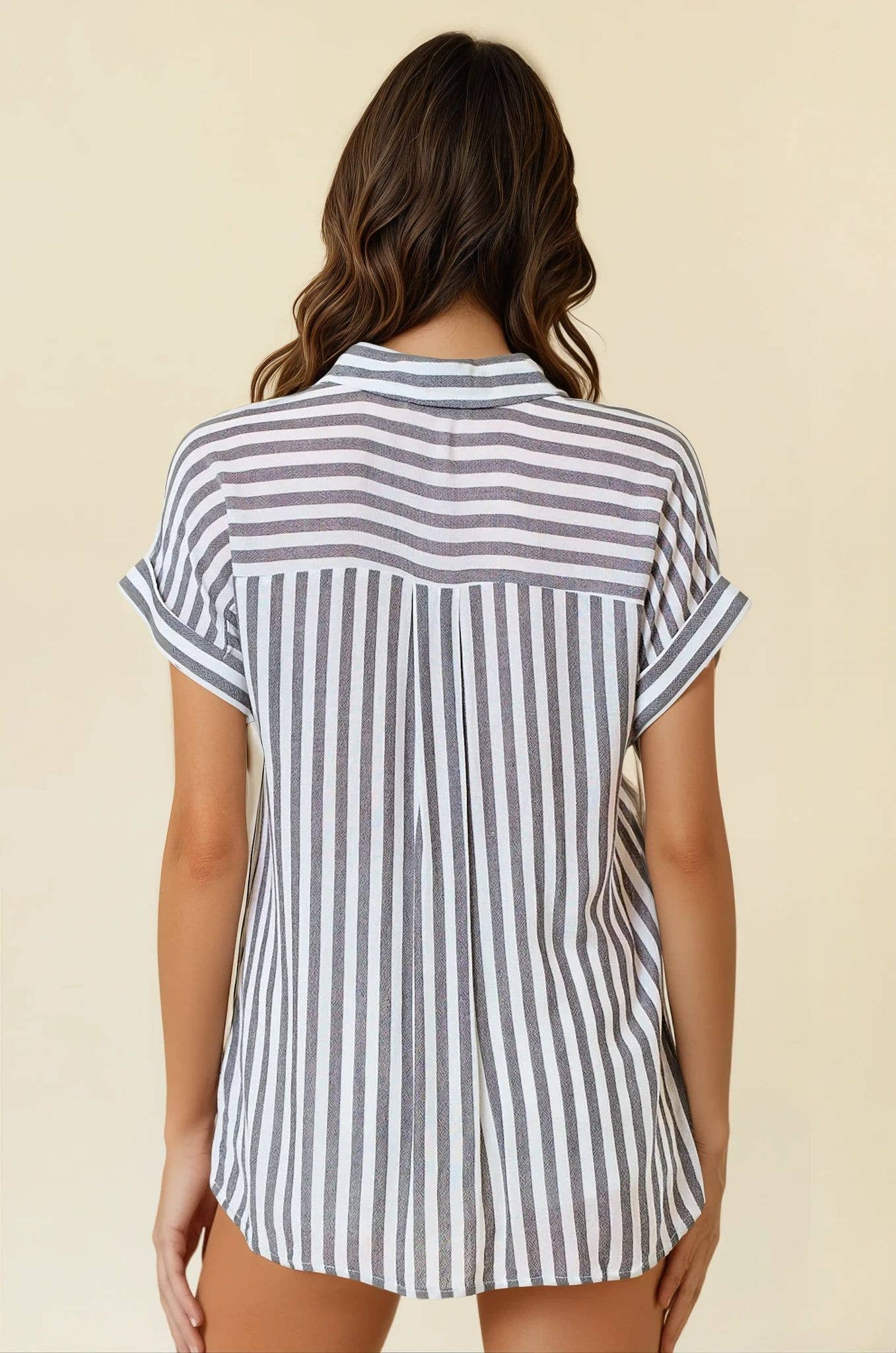 Striped Short Sleeve Shirt With Rolled Cuffs - 41321T