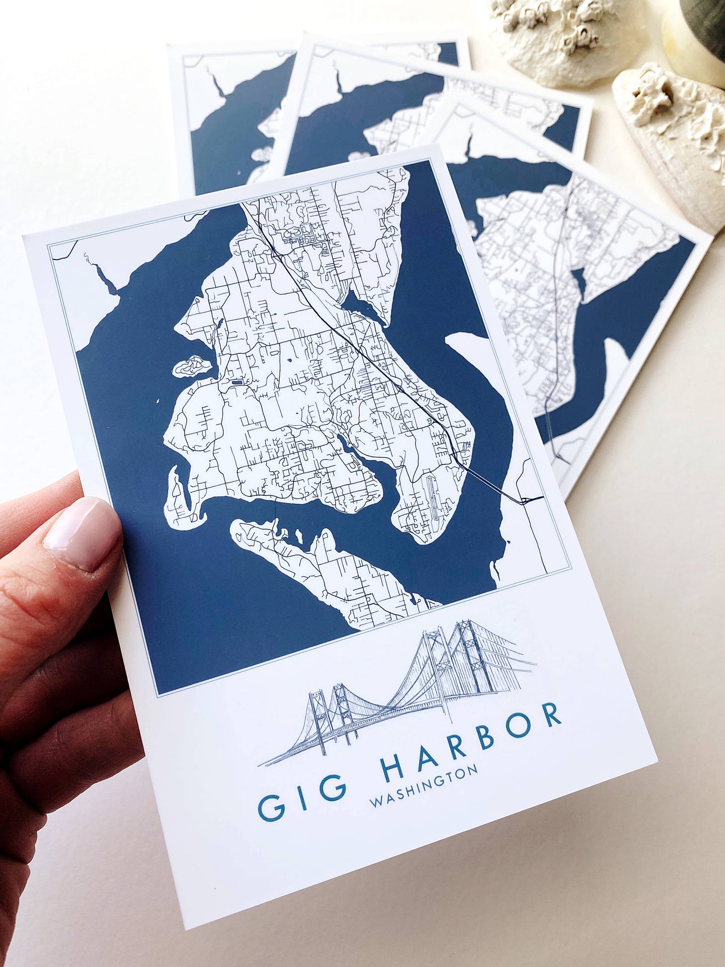 Gig Harbor Washington "Blueprint" Map - Standard Postcard