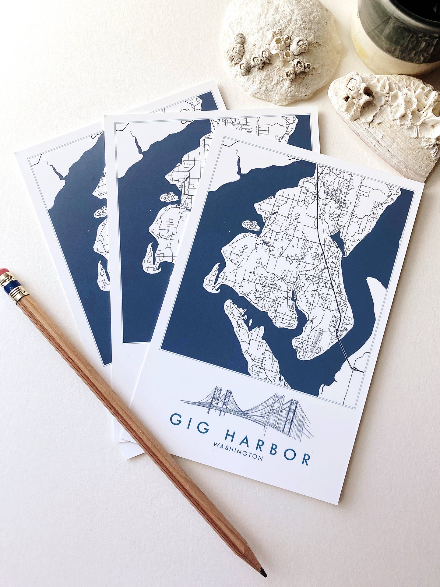 Gig Harbor Washington "Blueprint" Map - Standard Postcard