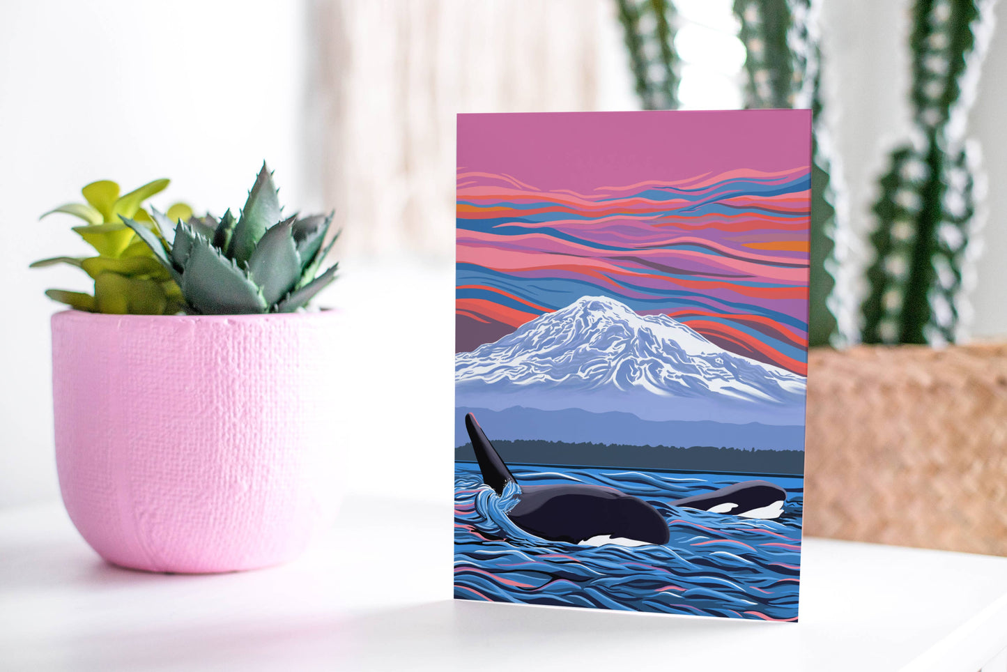 Orca - Ballet Slipper - Mom/Calf Swimming GREETING Card (5X7 ): A7