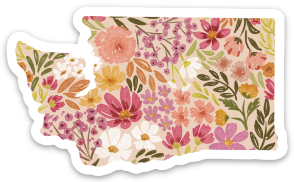 Washington State Floral Sticker 3x2in.: Waterfall Floral