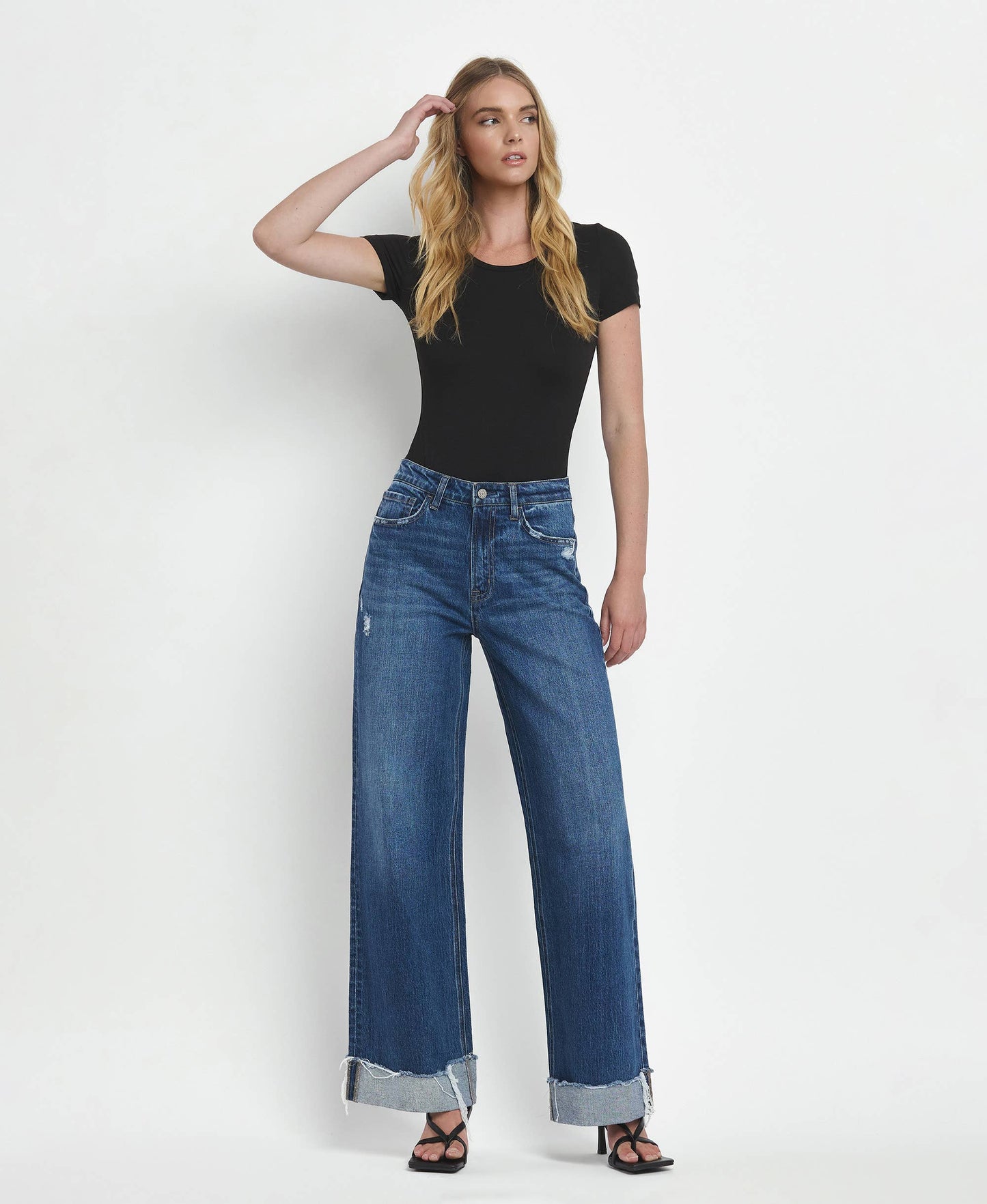 SUPER HIGH RISE CUFFED BAGGY WIDE JEANS T6614: BRILLIANCE, 26