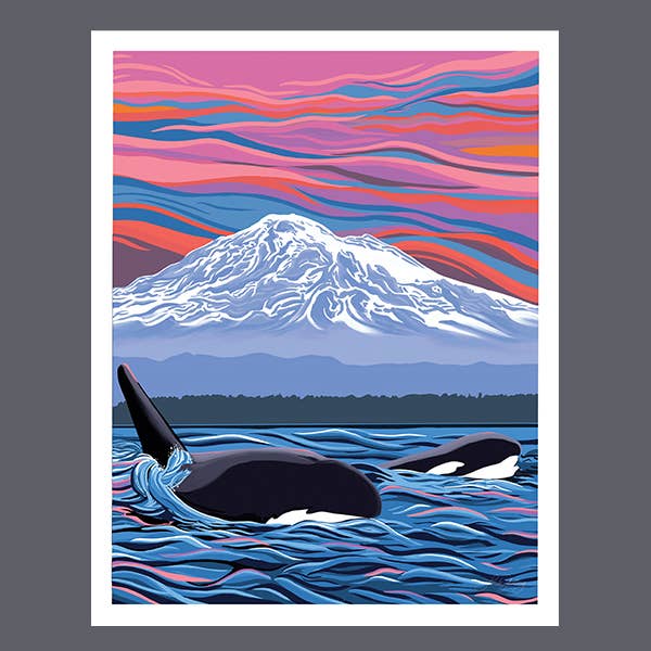 Orca - Ballet Slipper - Mom/Calf Swimming Art Print  8x10