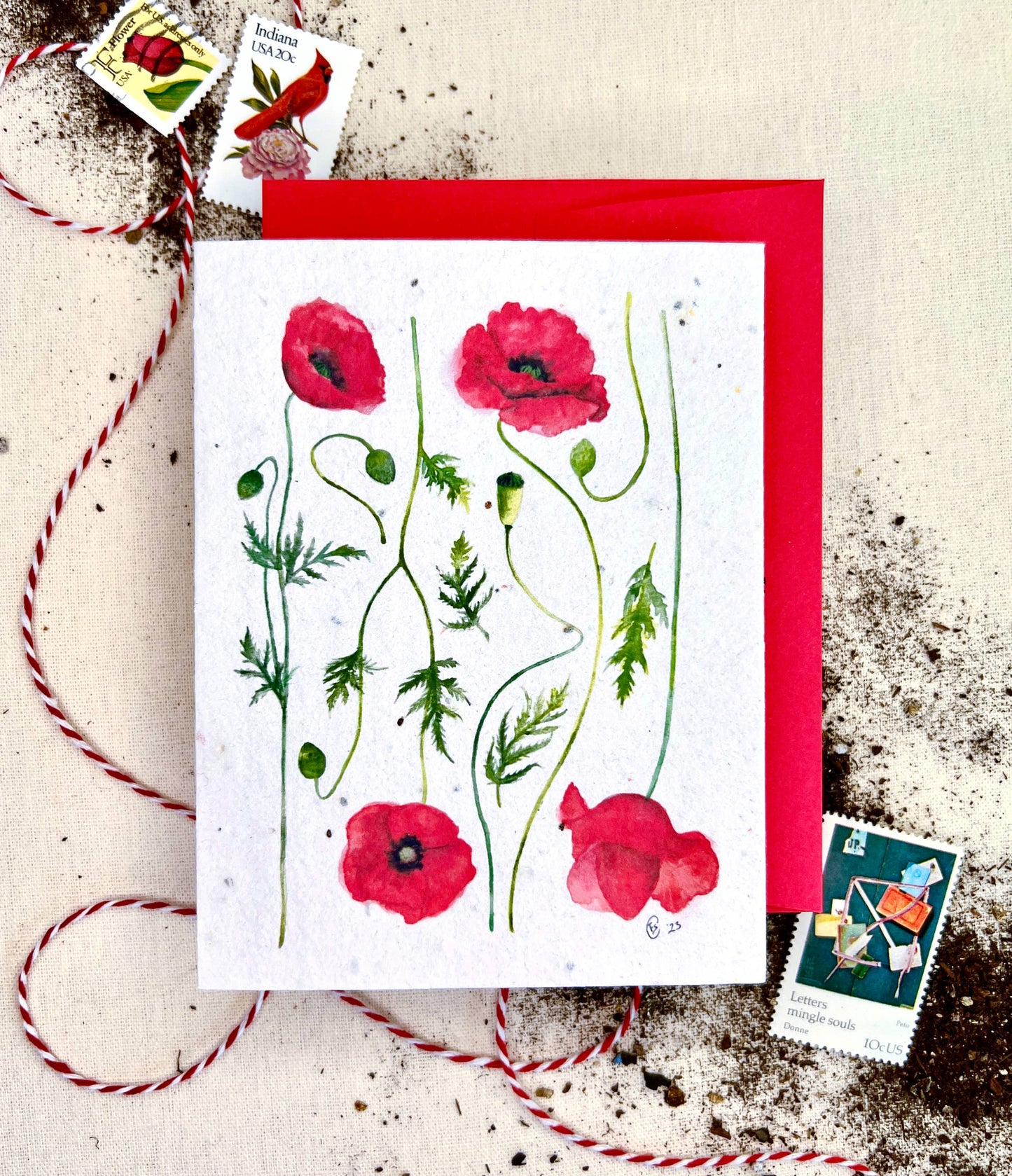 Poppy Fields Wildflower Mix Plantable Seed Card: Compostable Cello Sleeves, White