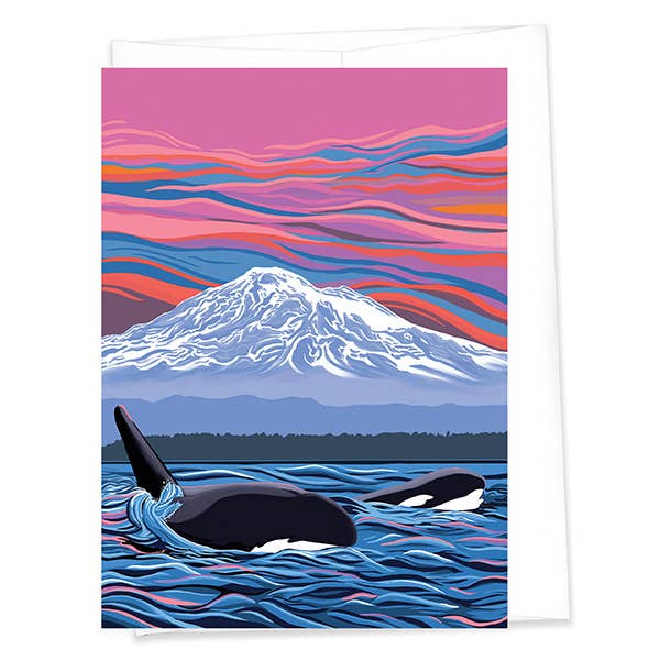 Orca - Ballet Slipper - Mom/Calf Swimming GREETING Card (5X7 ): A7