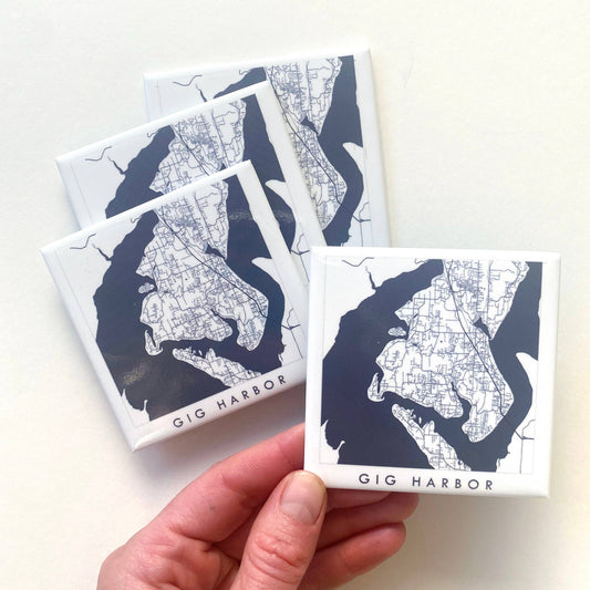 GIG HARBOR Washington "Blueprint" Map - Metal Magnet