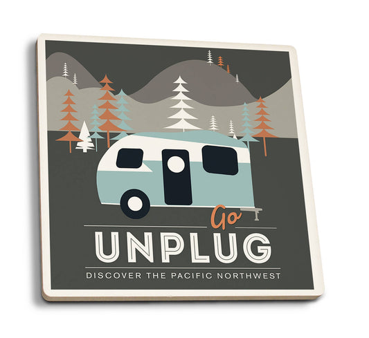 CERAMIC COASTER Discover Pacific Northwest, Go Unplug