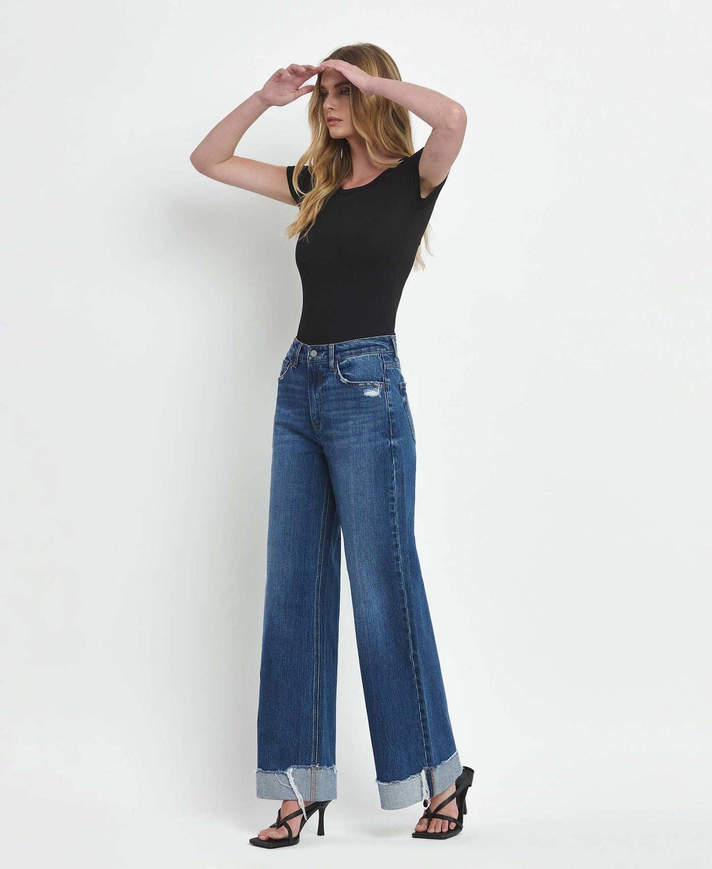 SUPER HIGH RISE CUFFED BAGGY WIDE JEANS T6614: BRILLIANCE, 26