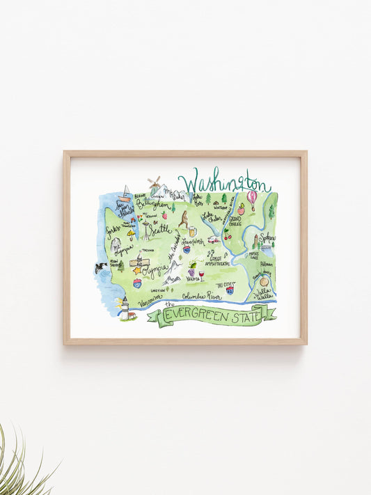 Washington State Map Art Print