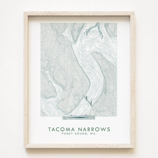 Tacoma NARROWS + Gig Harbor WA Hand Drawn Topo Map ART PRINT: 8 x 10