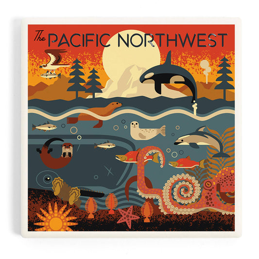 Ceramic Coaster Pacific Northwest Marine Animals Geometric