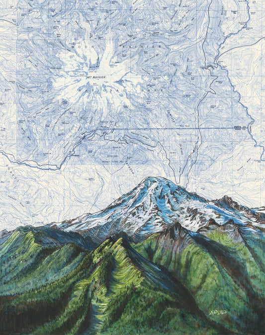 Mt Rainier above the Tatoosh Range Matted Print: Small